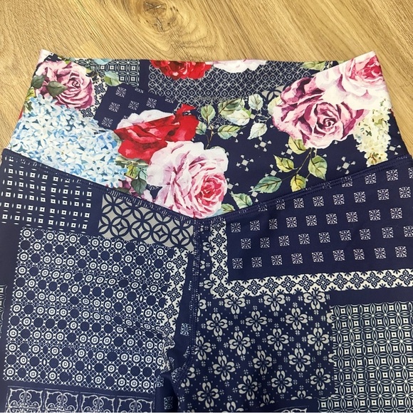 Johnny Was Blue Patchwork Leggings with Floral Waistband - Picture 4 of 8